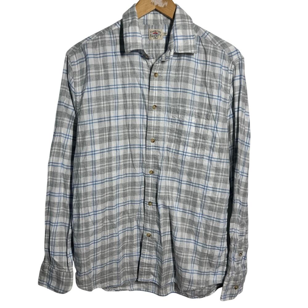 Faherty Shirt Mens Size Medium Light Gray Plaid Soft Brushed Flannel Long Sleeve
